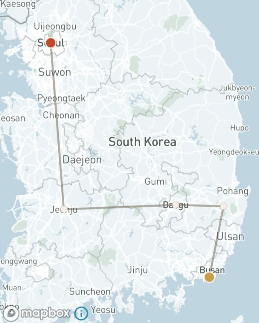 Korea Discovery walking route — Busan to Seoul
