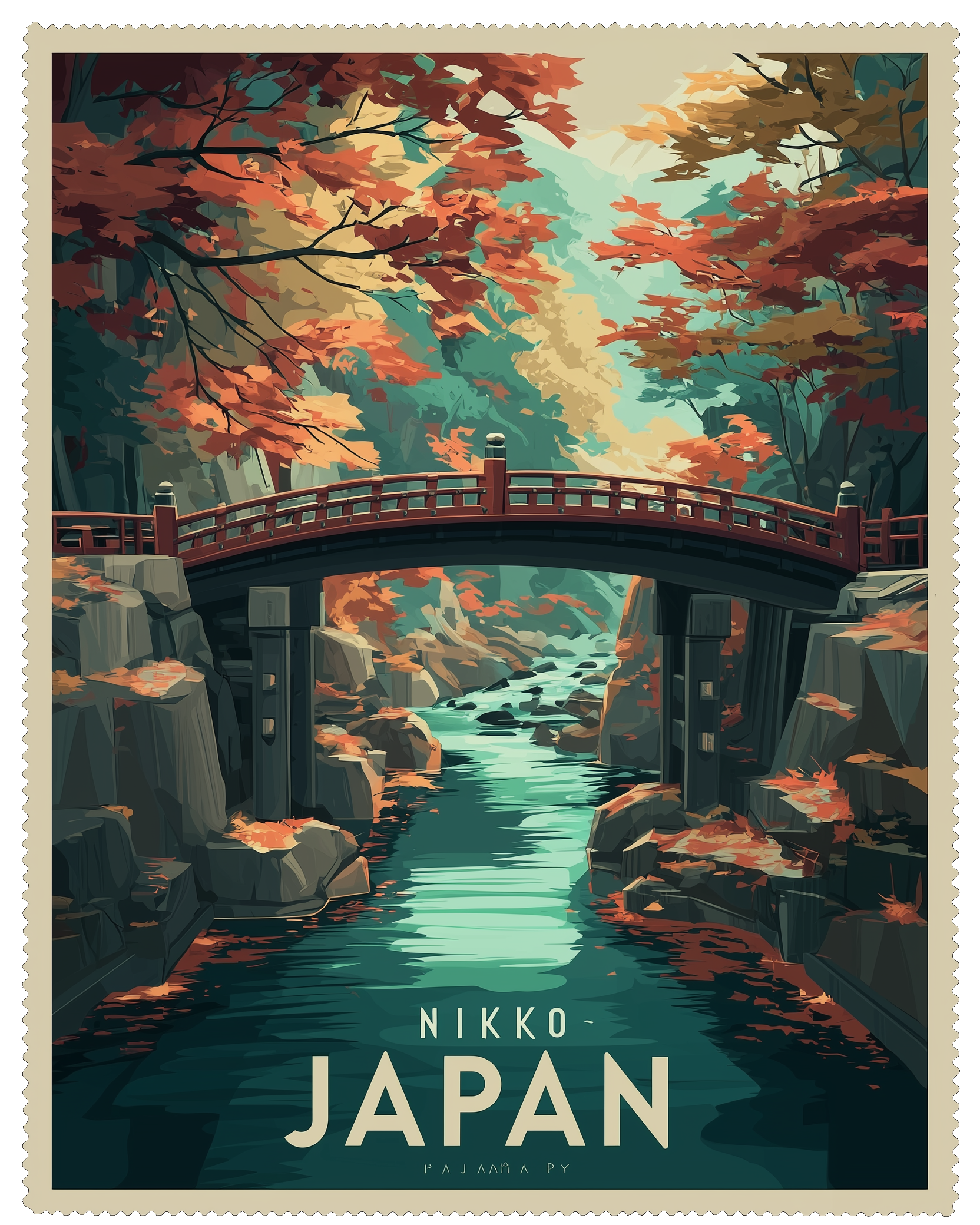 Nikko, Japan — vintage route stamp
