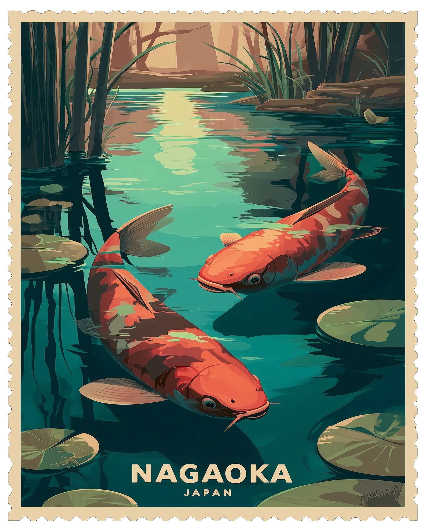 Nagaoka, Japan — vintage route stamp