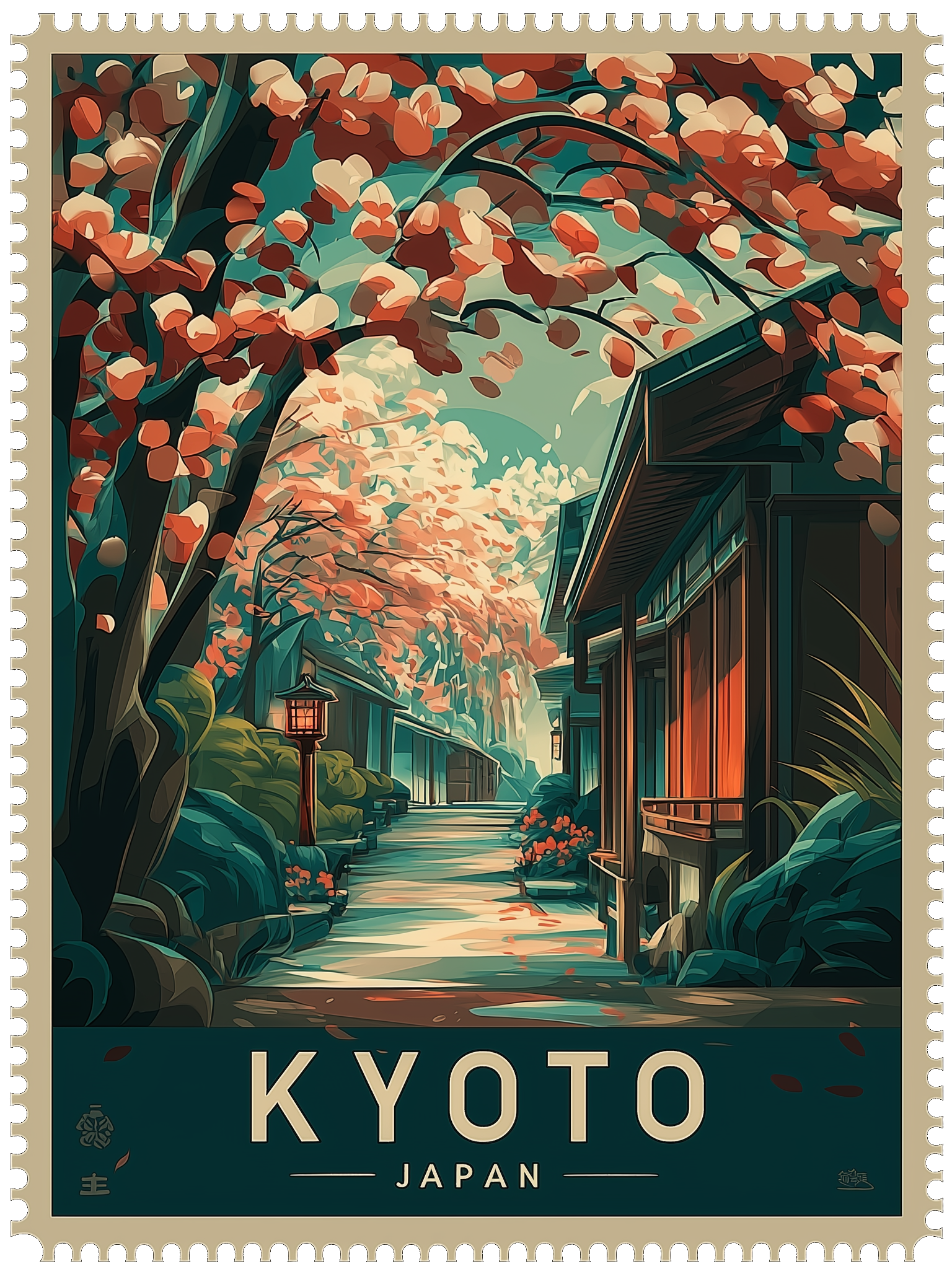 Kyoto, Japan — vintage route stamp
