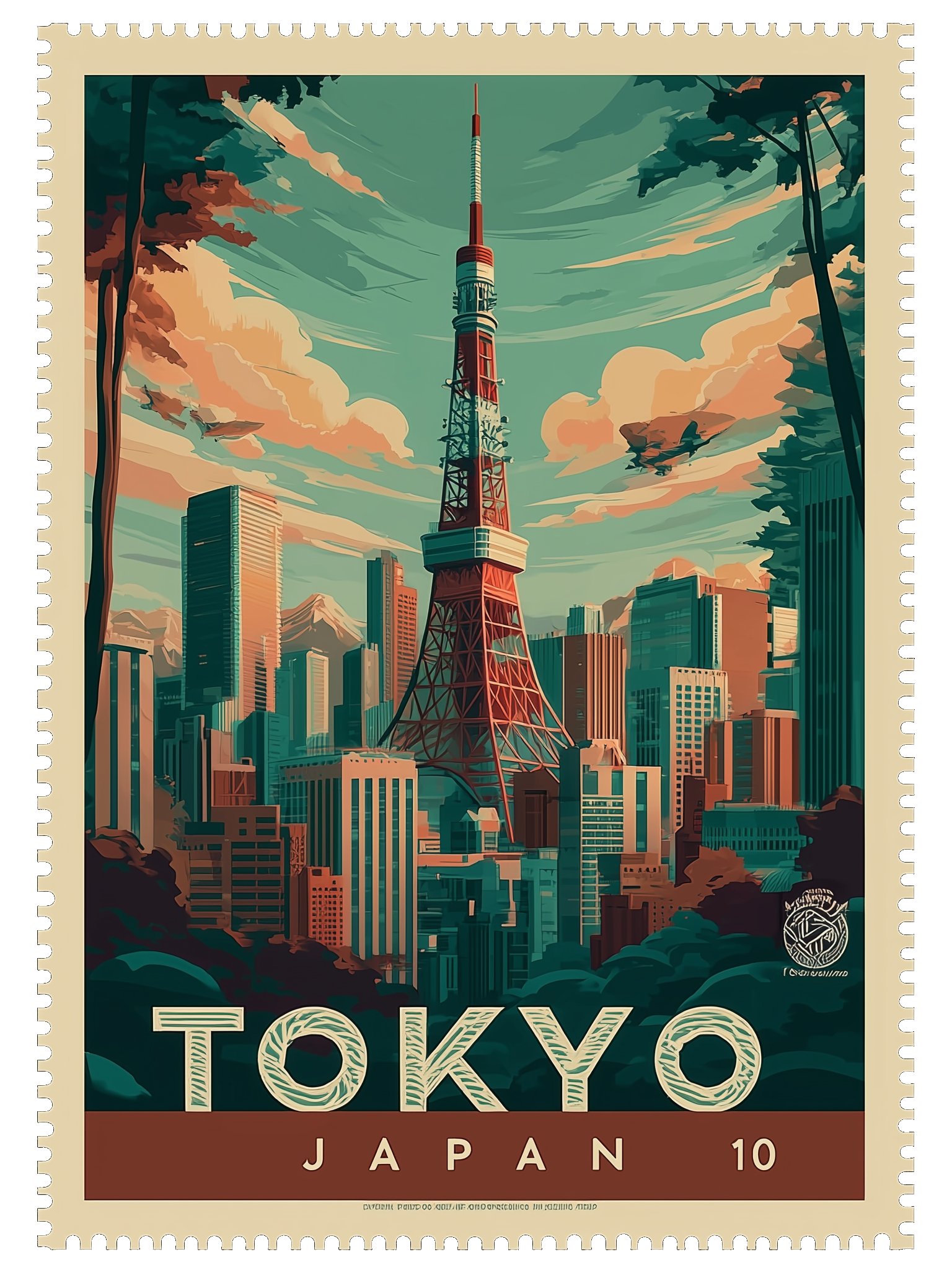 Tokyo, Japan — vintage route stamp