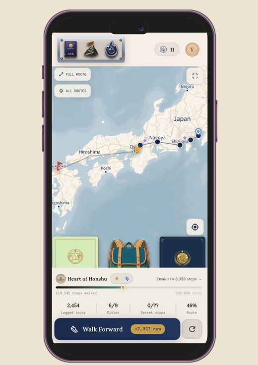 Postmarks route progress map in light mode